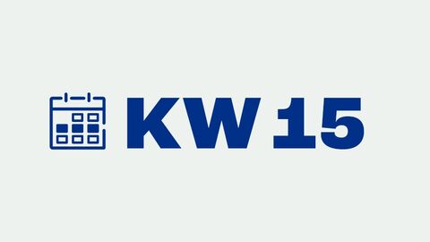 Vor einem grauen Hintergrund stehen in blau geschrieben die Worte: KW 15