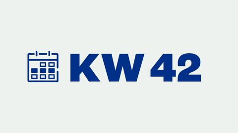 Grafik mit der Aufschrift "KW 42" für "Kalenderwoche 42"