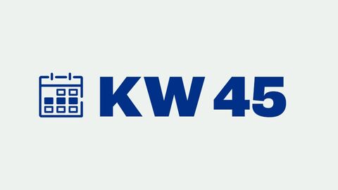 Grafik mit der Aufschrift "KW 45" für "Kalenderwoche 45"