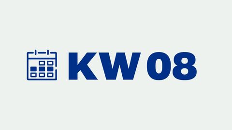 Grafik mit der Aufschrift "KW 08" für "Kalenderwoche 8"