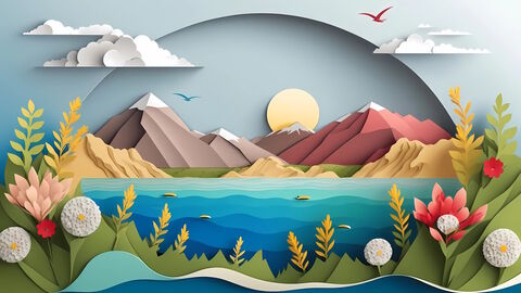 Schöne Naturlandschaft mit verschiedenen Ebenen aus Pappkarton