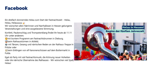 Facebook Post vom 11. November 2024